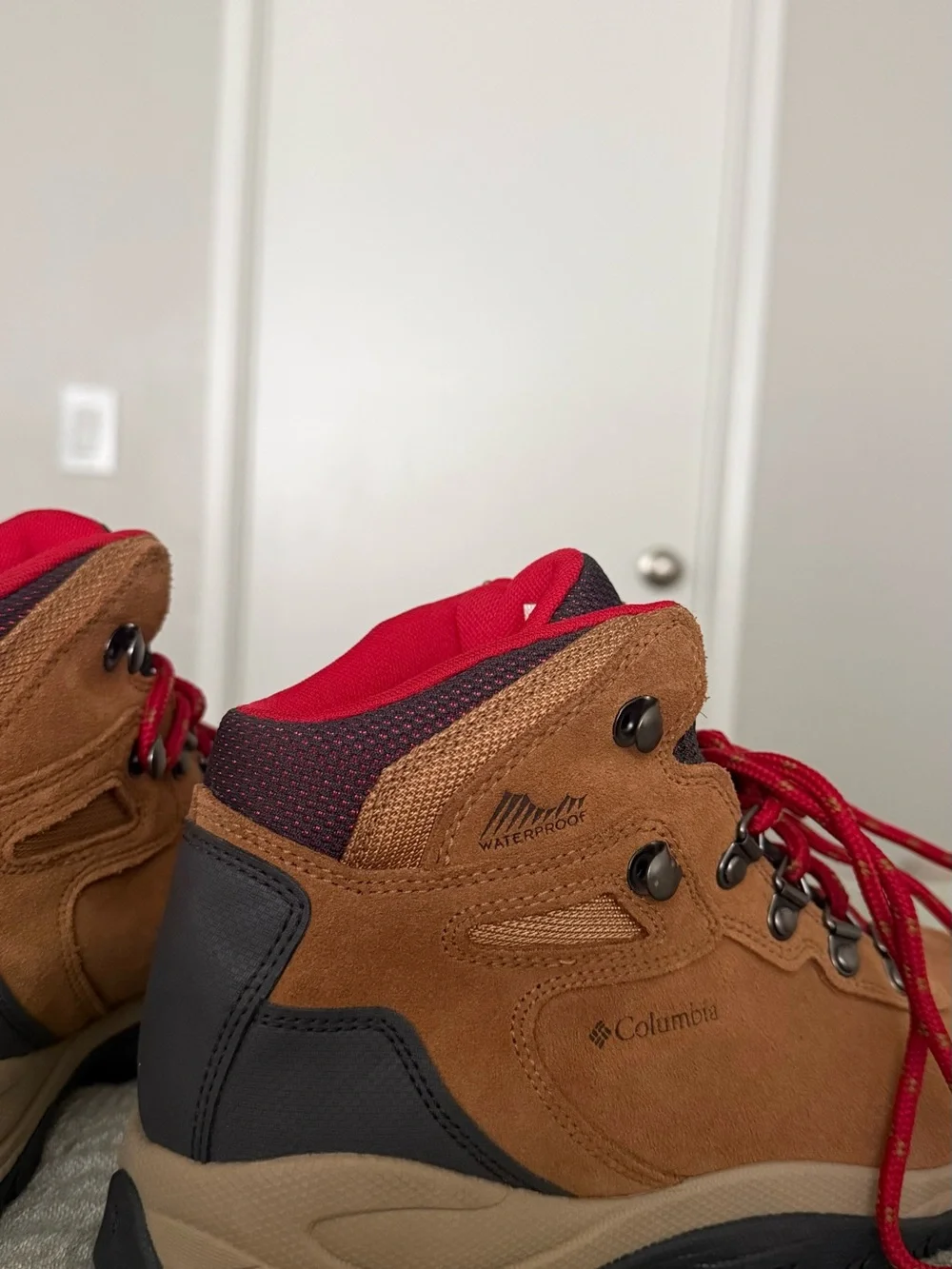 Columbia Brown Suede Hiking Boots with Red Accents